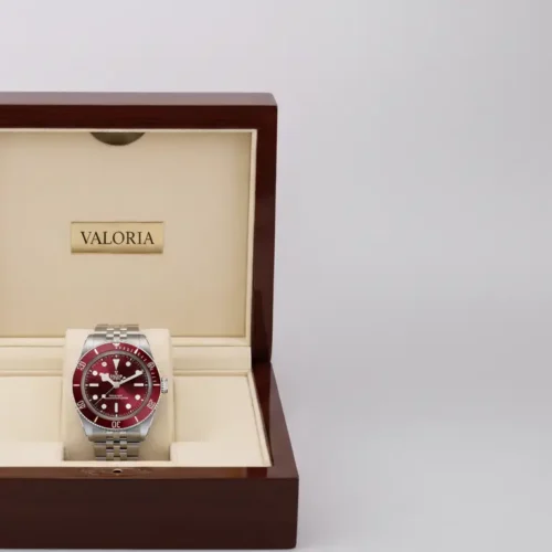 Reloj elaborado en titanio con detalles de rubíes, ligero, resistente y con un toque de distinción. Una pieza elegante que combina durabilidad y lujo sutil.